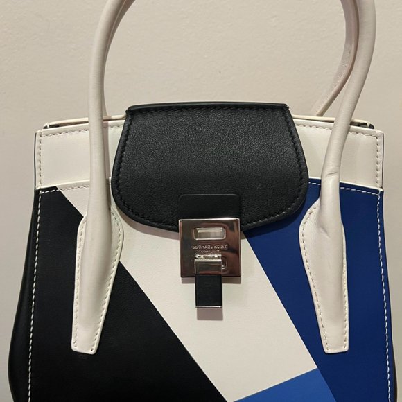 Bancroft Medium Burnished Calf Leather Satchel | Michael  Michael Kors Collection Bancroft Medium Color Blocked Calf Leather Satchel